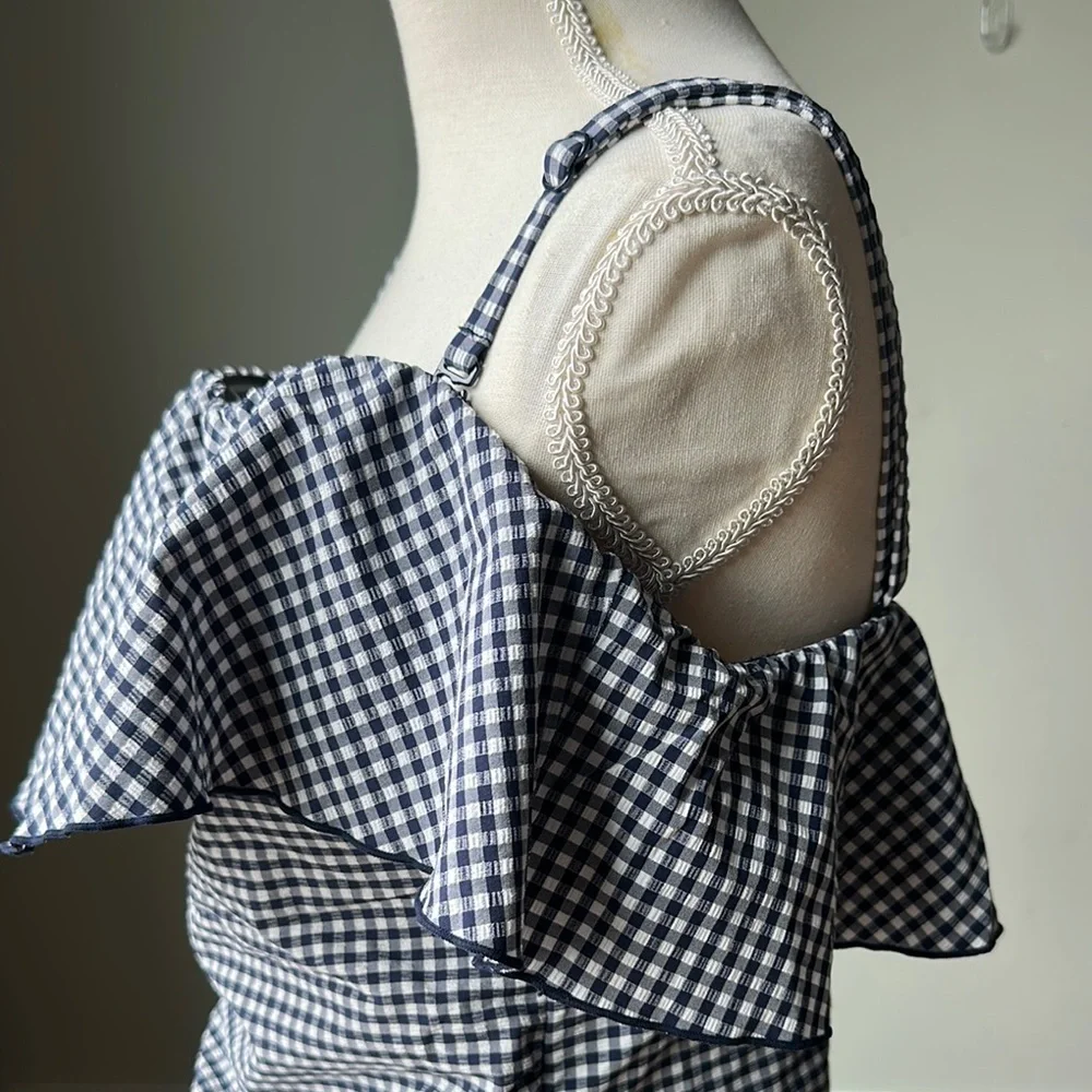 KONA  SOL SIZE L  Blue Navy and White Gingham Swimsuit - Picture 4 of 10